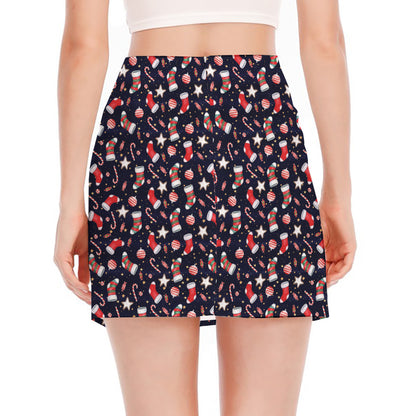 Watercolor Merry Christmas Pattern Print Side Slit Mini Skirt