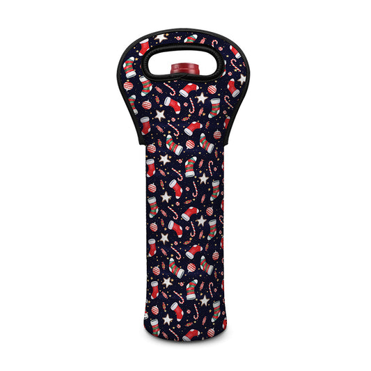Watercolor Merry Christmas Pattern Print Single Neoprene Wine Tote