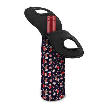 Watercolor Merry Christmas Pattern Print Single Neoprene Wine Tote