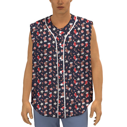 Watercolor Merry Christmas Pattern Print Sleeveless Baseball Jersey