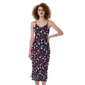 Watercolor Merry Christmas Pattern Print Slim Fit Midi Cami Dress