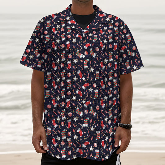 Watercolor Merry Christmas Pattern Print Textured Short Sleeve Shirt