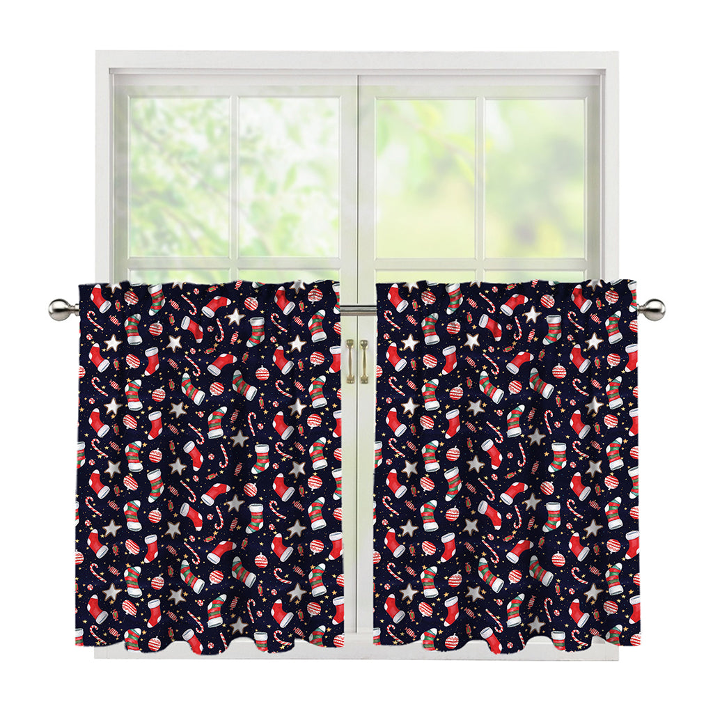 Watercolor Merry Christmas Pattern Print Tier Curtains