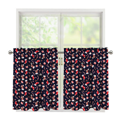 Watercolor Merry Christmas Pattern Print Tier Curtains
