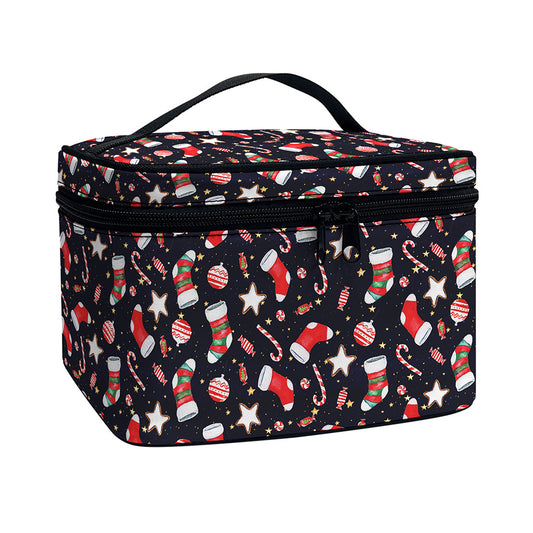 Watercolor Merry Christmas Pattern Print Travel Makeup Bag