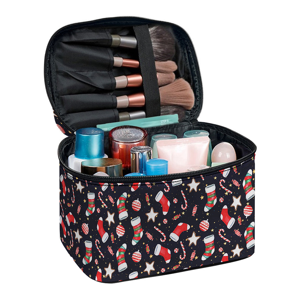 Watercolor Merry Christmas Pattern Print Travel Makeup Bag