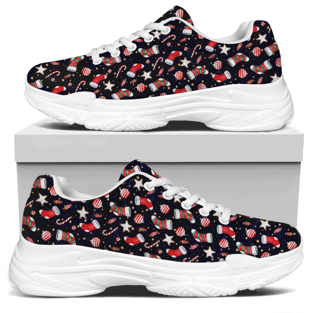 Watercolor Merry Christmas Pattern Print White Chunky Shoes