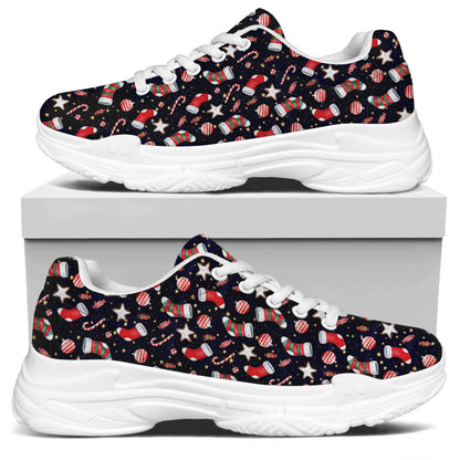 Watercolor Merry Christmas Pattern Print White Chunky Shoes