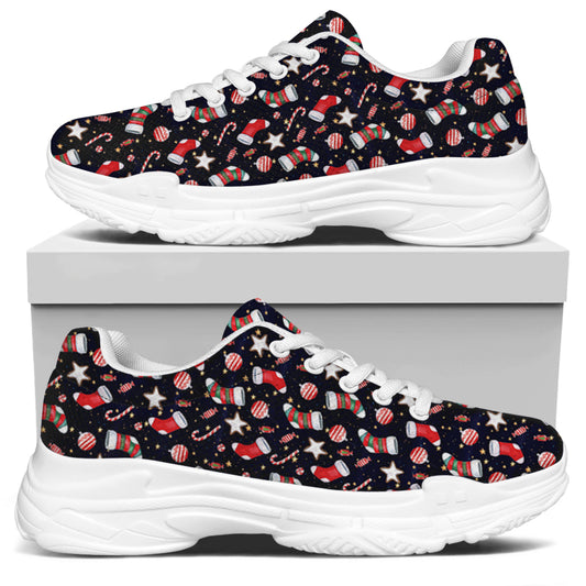 Watercolor Merry Christmas Pattern Print White Chunky Shoes