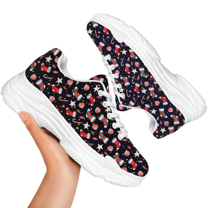 Watercolor Merry Christmas Pattern Print White Chunky Shoes