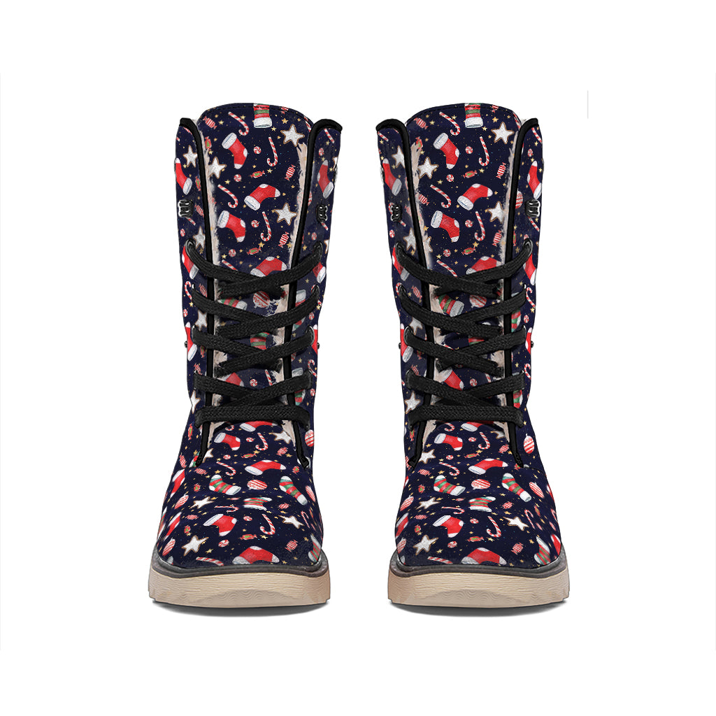 Watercolor Merry Christmas Pattern Print Winter Boots
