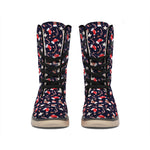Watercolor Merry Christmas Pattern Print Winter Boots
