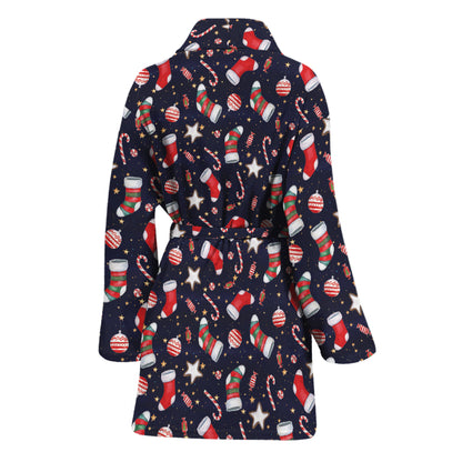 Watercolor Merry Christmas Pattern Print Women's Bathrobe