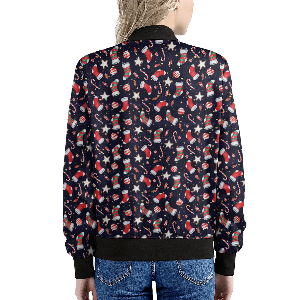 Watercolor Merry Christmas Pattern Print Women's Bomber Jacket