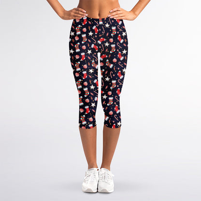 Watercolor Merry Christmas Pattern Print Women's Capri Leggings