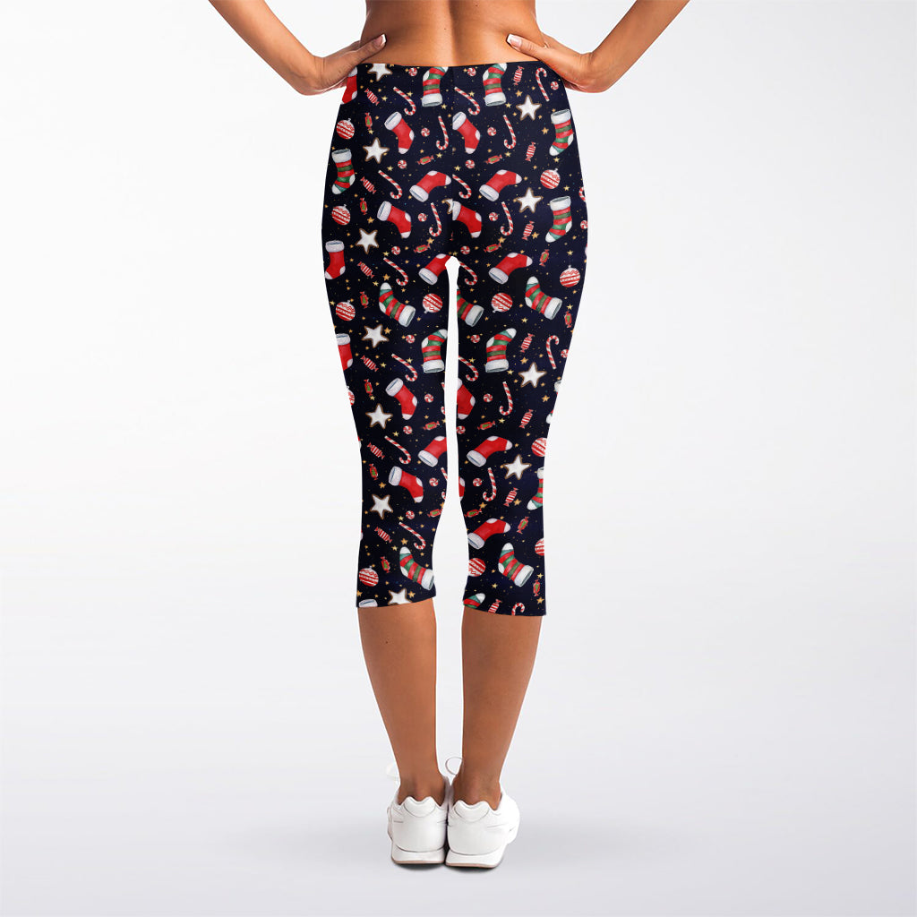 Watercolor Merry Christmas Pattern Print Women's Capri Leggings