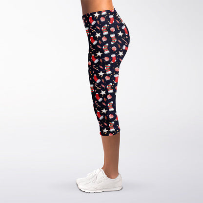 Watercolor Merry Christmas Pattern Print Women's Capri Leggings