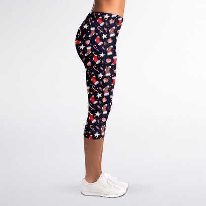 Watercolor Merry Christmas Pattern Print Women's Capri Leggings