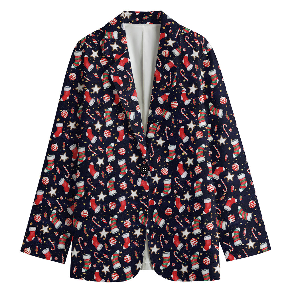 Watercolor Merry Christmas Pattern Print Women's Cotton Blazer