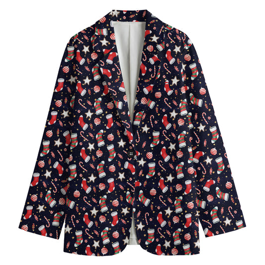 Watercolor Merry Christmas Pattern Print Women's Cotton Blazer