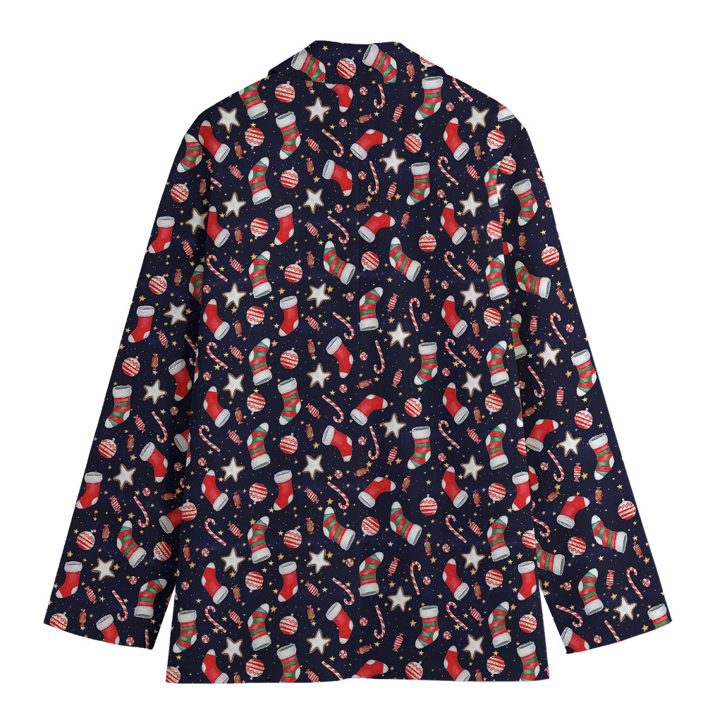 Watercolor Merry Christmas Pattern Print Women's Cotton Blazer