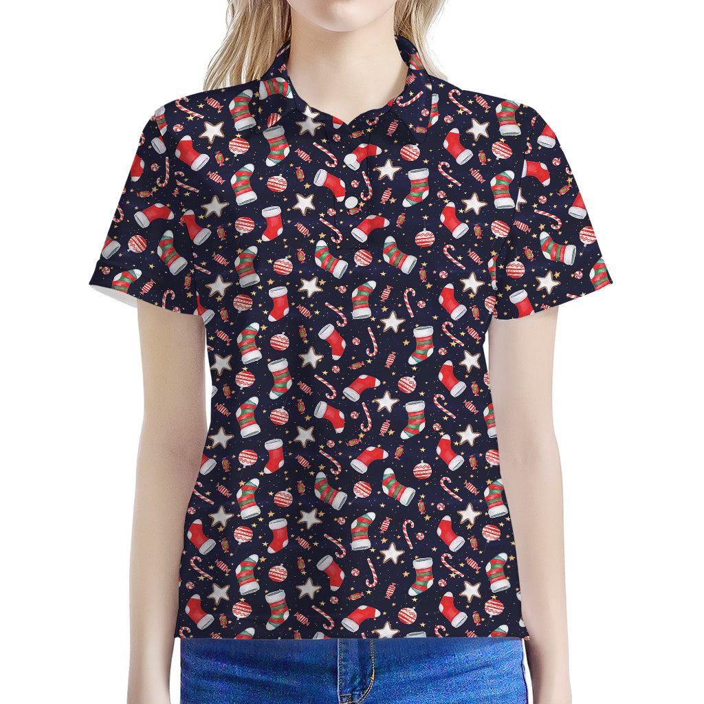 Watercolor Merry Christmas Pattern Print Women's Polo Shirt