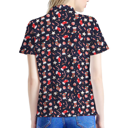 Watercolor Merry Christmas Pattern Print Women's Polo Shirt