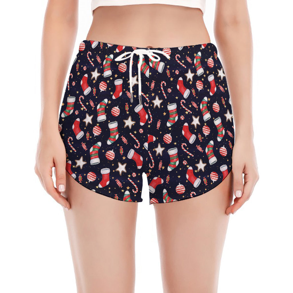 Watercolor Merry Christmas Pattern Print Women's Split Running Shorts