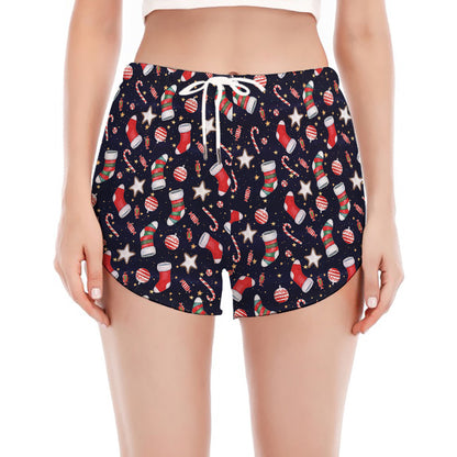 Watercolor Merry Christmas Pattern Print Women's Split Running Shorts