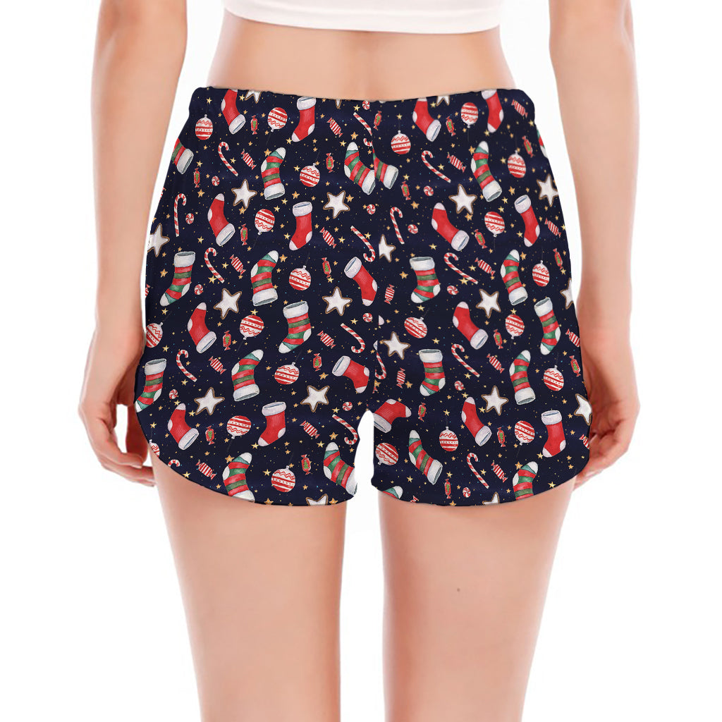Watercolor Merry Christmas Pattern Print Women's Split Running Shorts