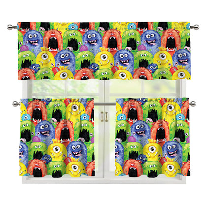 Watercolor Monster Pattern Print 3 Piece Kitchen Curtains