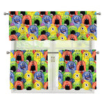 Watercolor Monster Pattern Print 3 Piece Kitchen Curtains