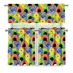 Watercolor Monster Pattern Print 3 Piece Kitchen Curtains