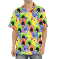 Watercolor Monster Pattern Print Aloha Shirt