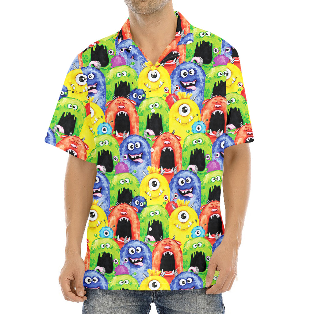 Watercolor Monster Pattern Print Aloha Shirt