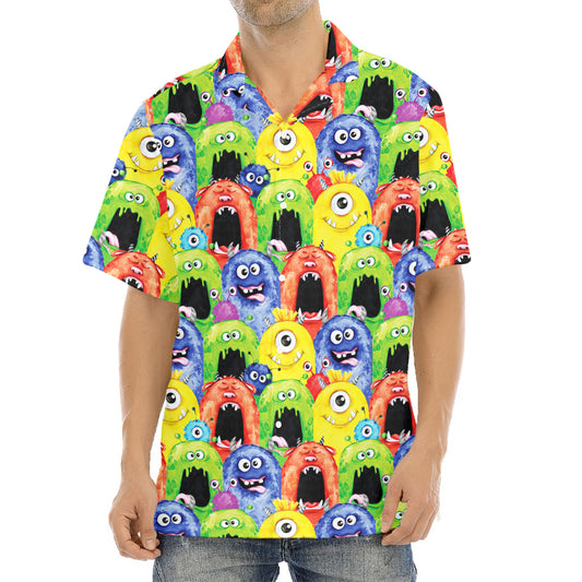 Watercolor Monster Pattern Print Aloha Shirt