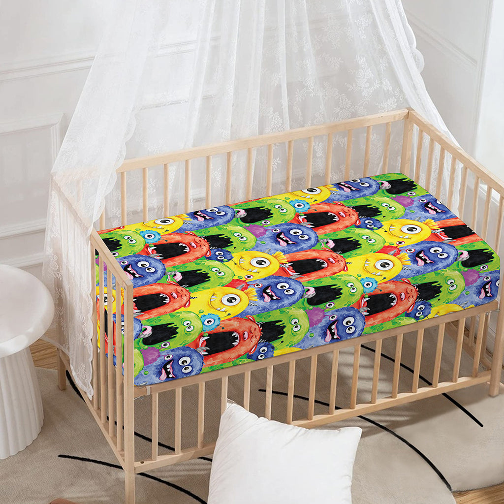 Watercolor Monster Pattern Print Baby Crib Sheet