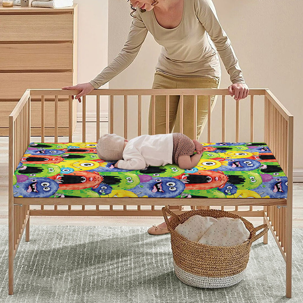 Watercolor Monster Pattern Print Baby Crib Sheet