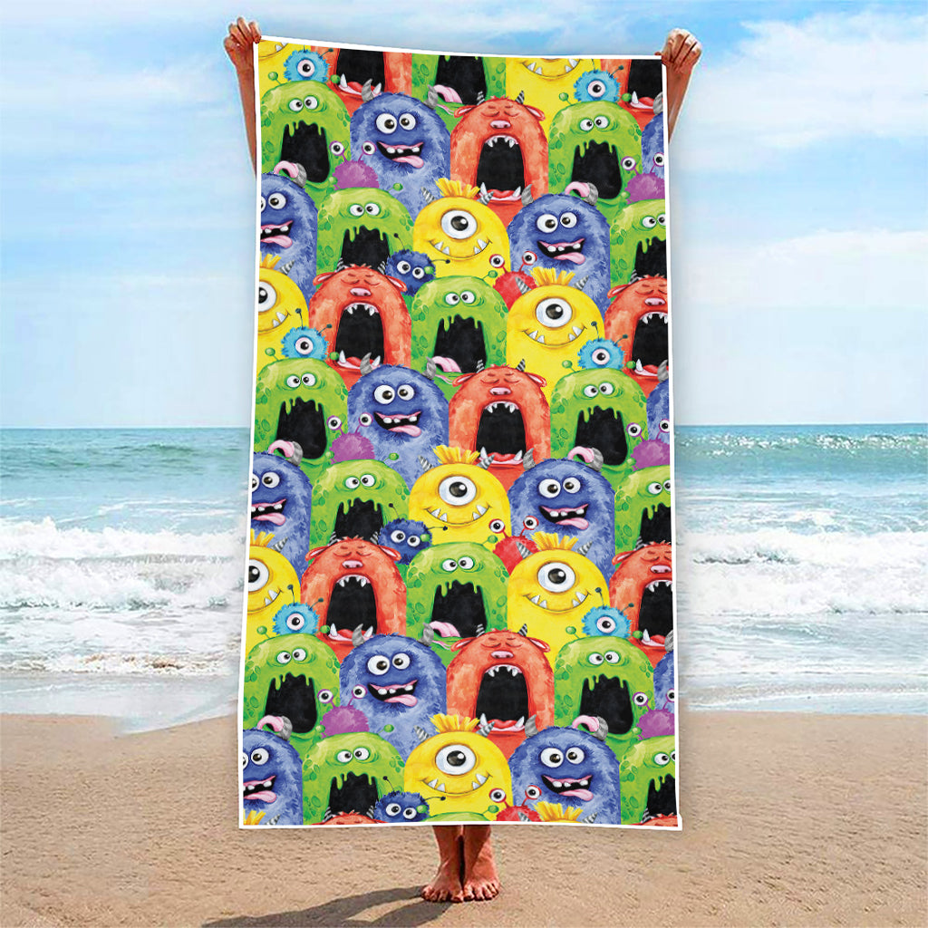 Watercolor Monster Pattern Print Beach Towel