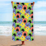 Watercolor Monster Pattern Print Beach Towel