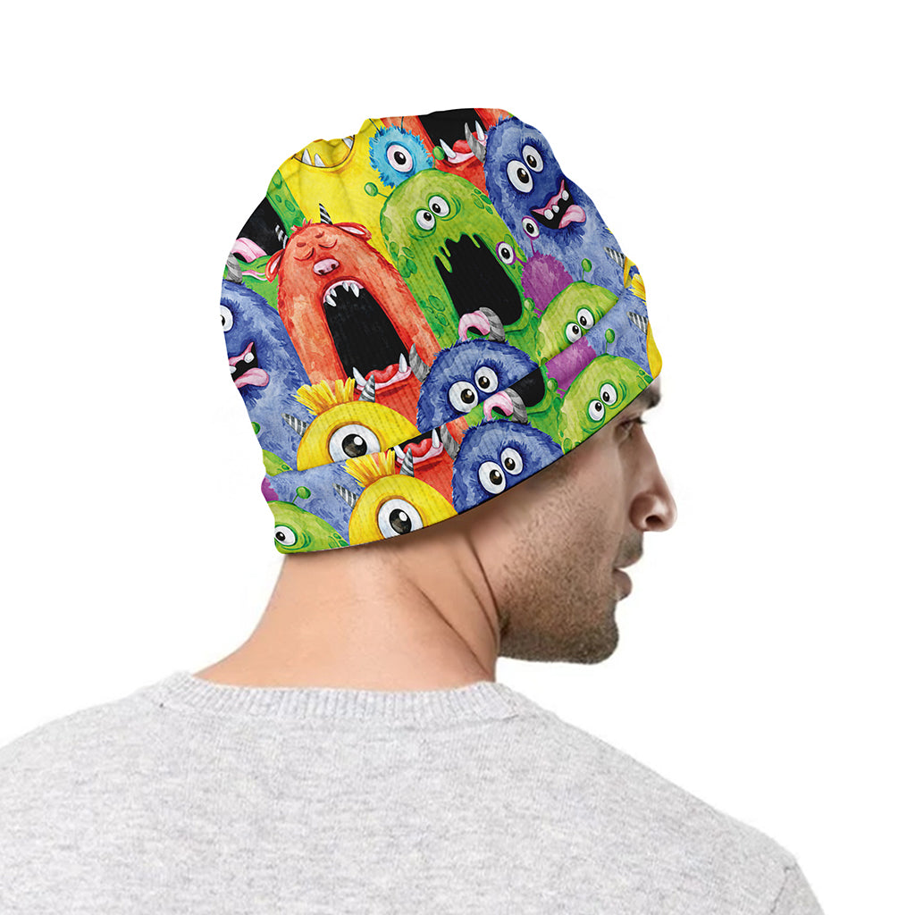 Watercolor Monster Pattern Print Beanie