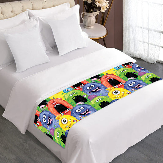 Watercolor Monster Pattern Print Bed Runner