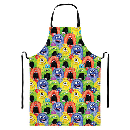 Watercolor Monster Pattern Print Bib Apron With Pocket