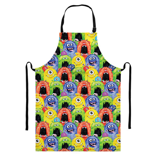 Watercolor Monster Pattern Print Bib Apron With Pocket