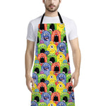 Watercolor Monster Pattern Print Bib Apron With Pocket