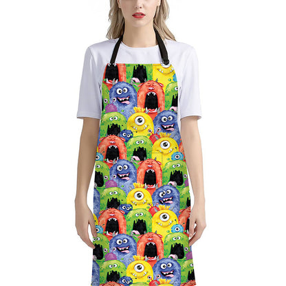 Watercolor Monster Pattern Print Bib Apron With Pocket
