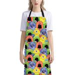 Watercolor Monster Pattern Print Bib Apron With Pocket