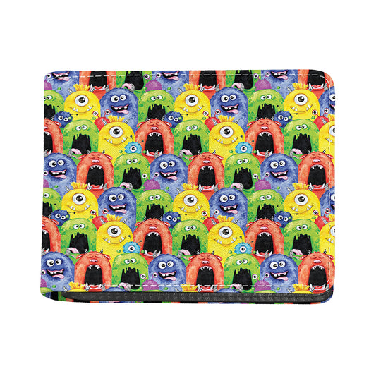 Watercolor Monster Pattern Print Bifold Wallet