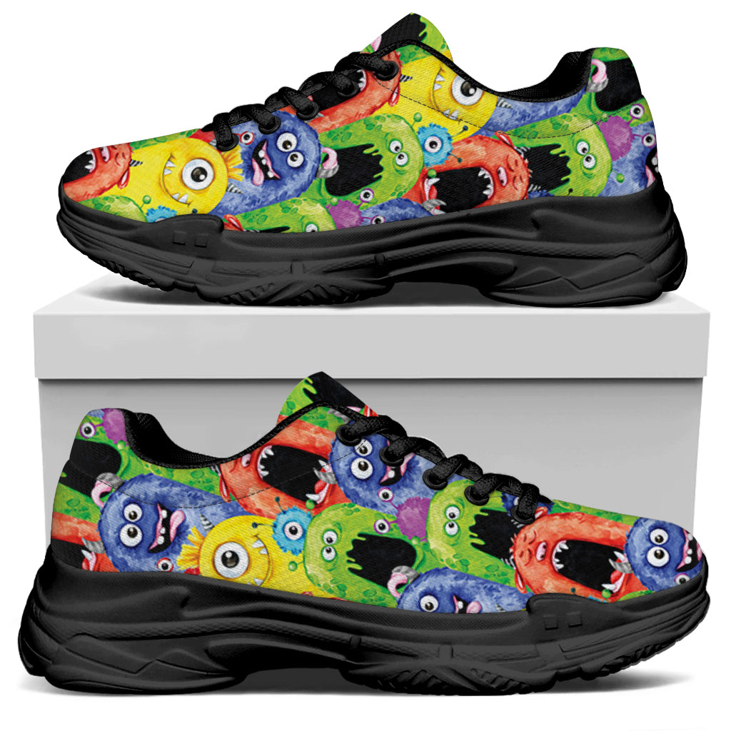 Watercolor Monster Pattern Print Black Chunky Shoes