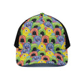 Watercolor Monster Pattern Print Black Mesh Trucker Hat